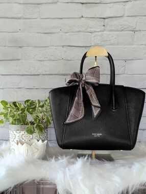 kate spade Black Pebbled Leather Satchel With Scarf